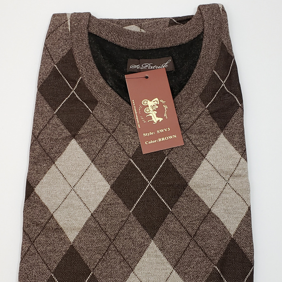 St. Patrick Other - Men's V Neck Brown Argyle Sweater Vest 2XL XXL